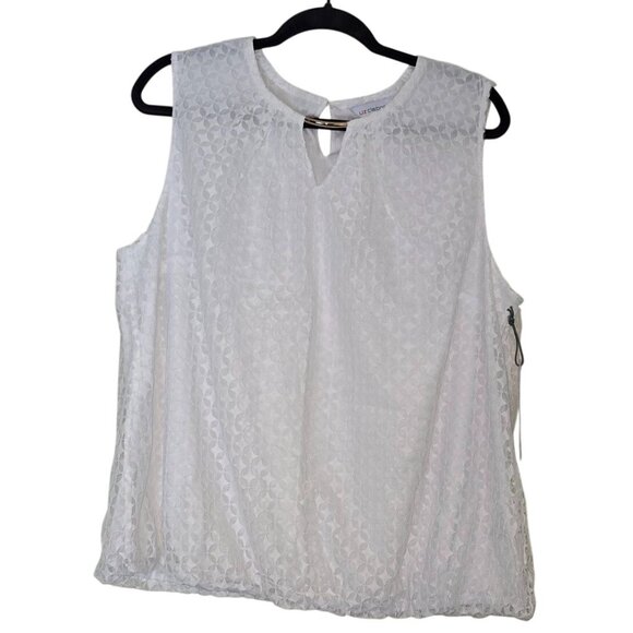 Sleeveless White Textured Blouse With Keyhole Back & Metal Accent By Liz Claibor - Picture 1 of 3